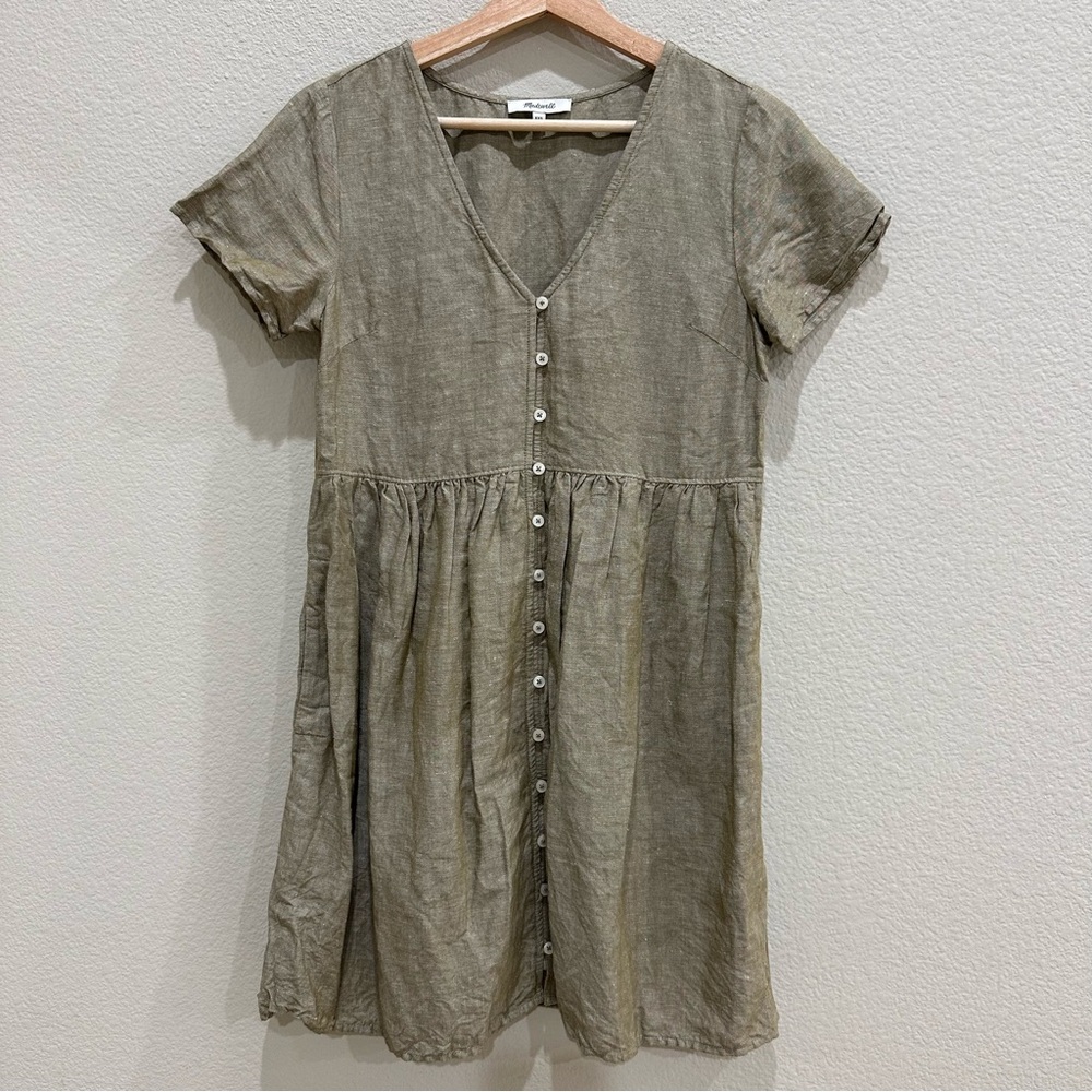 Madewell Alexandra Linen Blend Button-Front Mini Dress